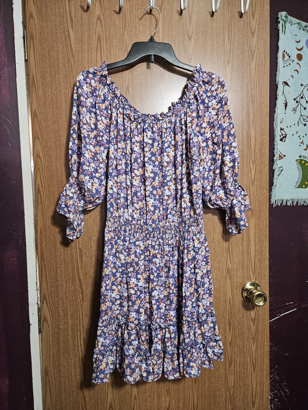 Easel Balloon Sleeve Floral Elastic Smocked Waist Dress Half Sleeve Size Med!